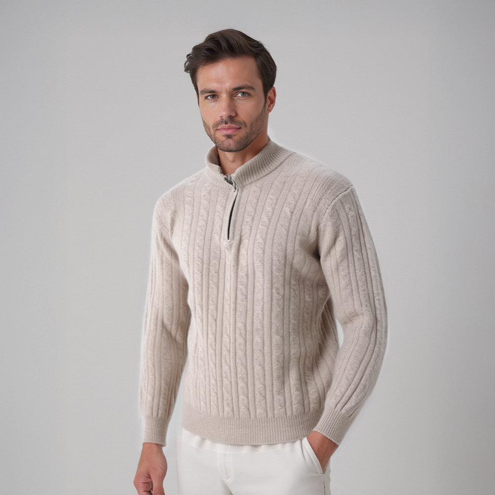 Christian | Eleganter Zopfmuster-Strickpullover mit Halbzip – Isabels Modehaus