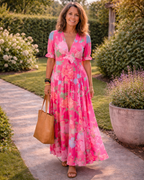 Kurzes ärmelloses V-Ausschnitt Blumen-Midi-Kleid (kopie) – Isabels Modehaus
