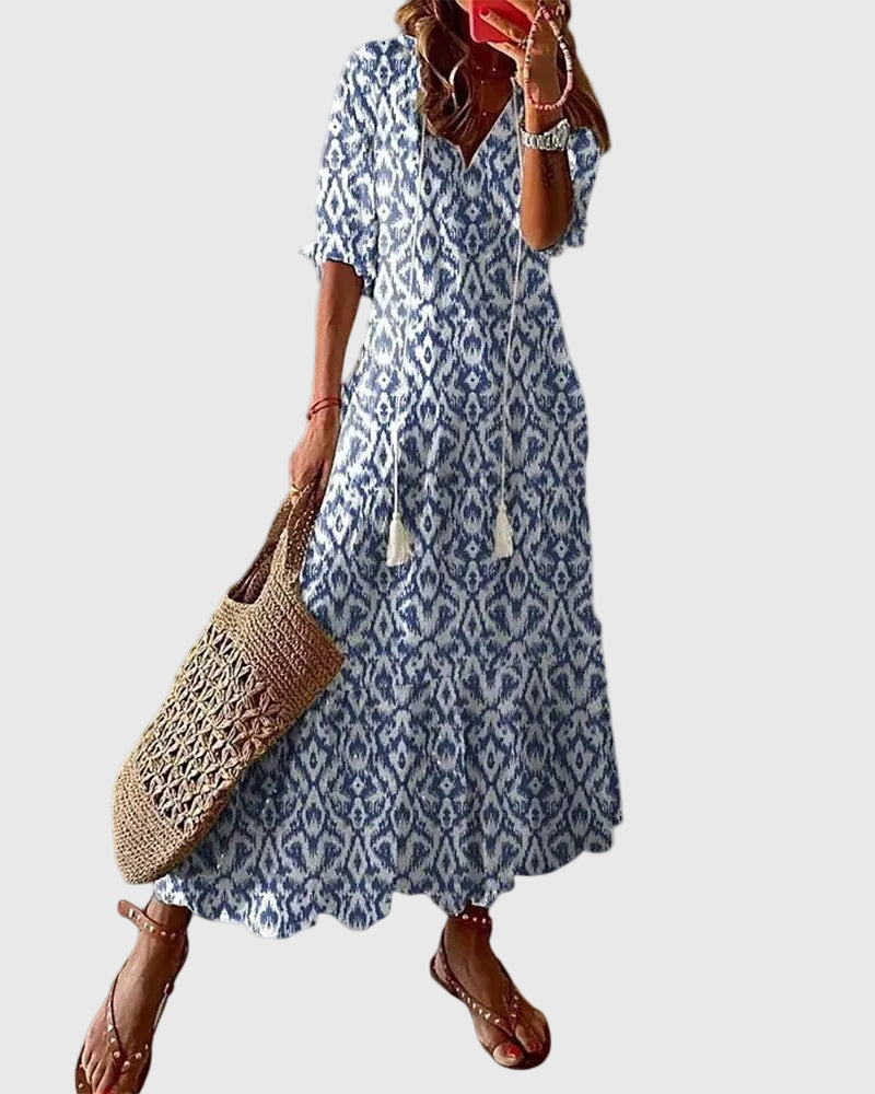 Amalia | Boho Vintage Sommer Maxikleid – Isabels Modehaus