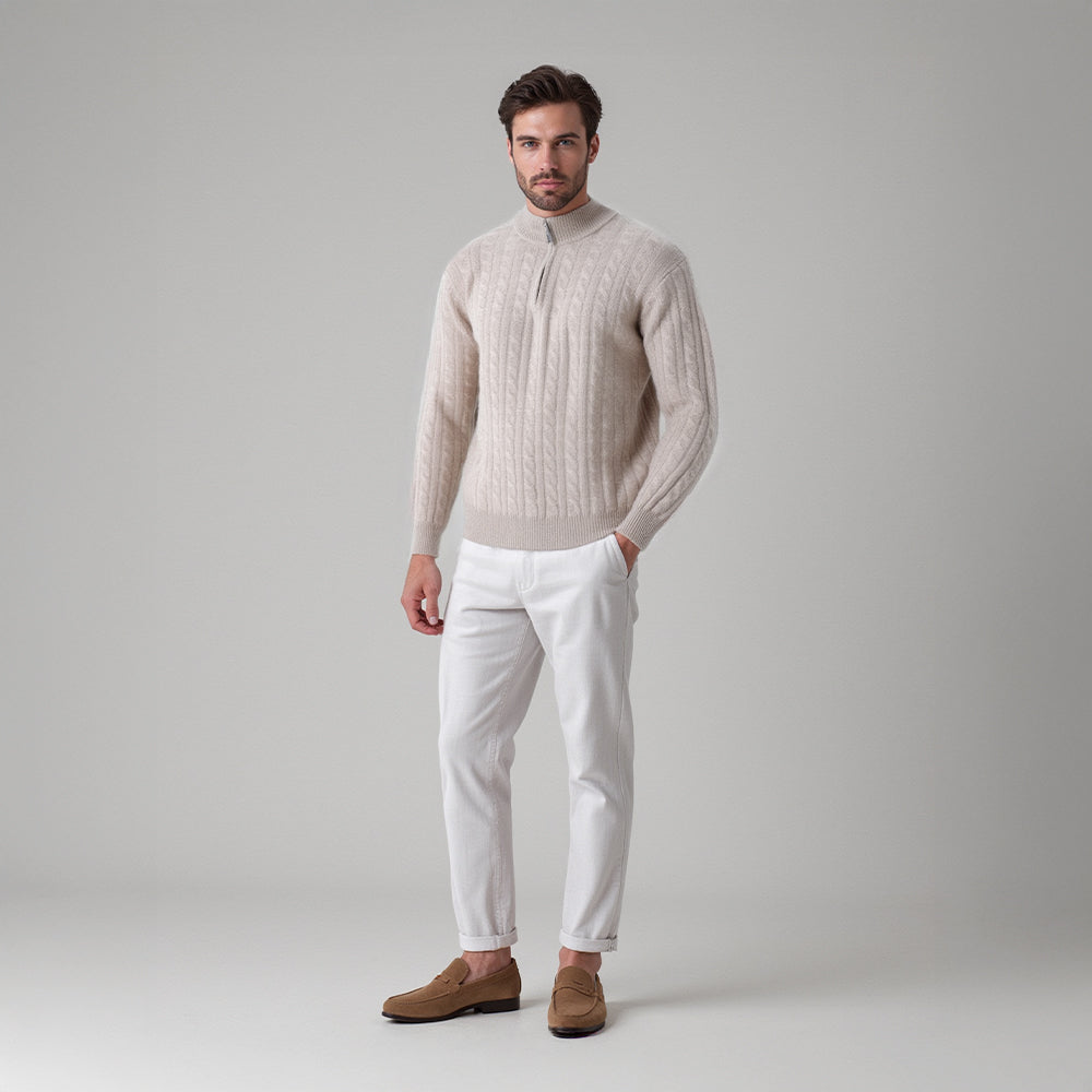 Christian | Eleganter Zopfmuster-Strickpullover mit Halbzip – Isabels Modehaus (Bild 2)