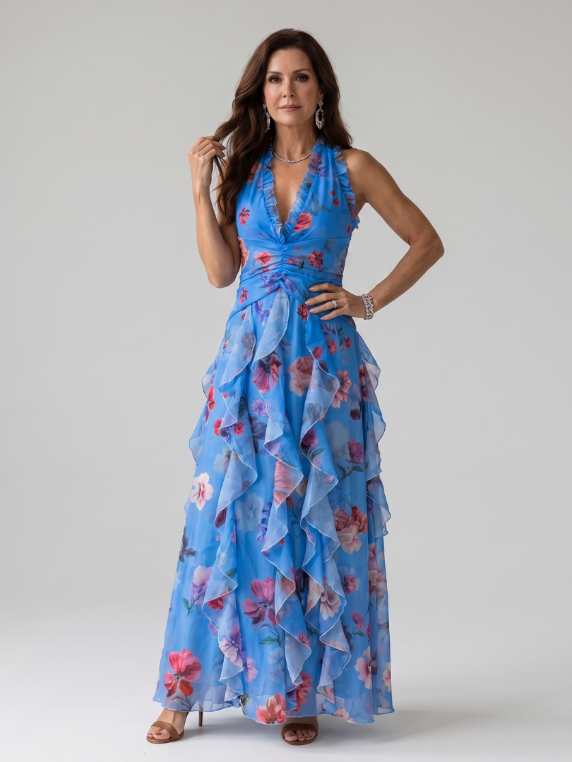 Nori | Halter-Neck Rüschentop Floral Maxi Kleid – Isabels Modehaus (Bild 5)