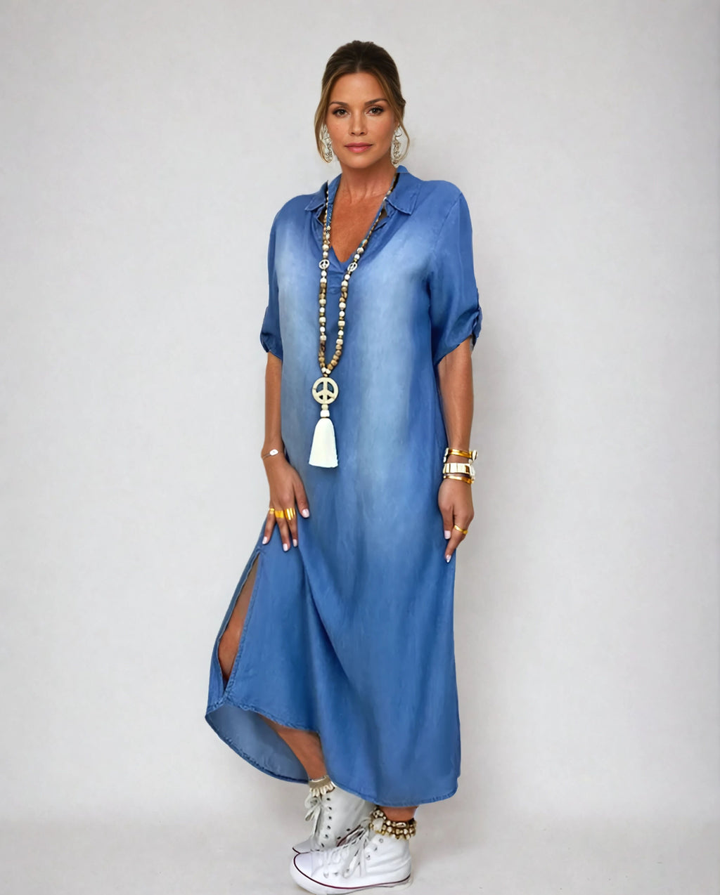 Andrea™ – Langes Kleid in Jeansoptik mit Seitenschlitz – Isabels Modehaus (Bild 7)