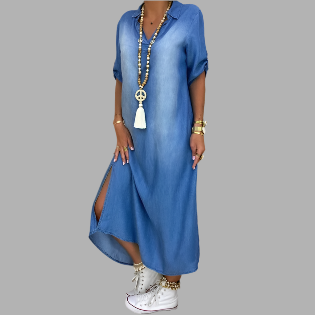 Andrea™ – Langes Kleid in Jeansoptik mit Seitenschlitz – Isabels Modehaus (Bild 6)
