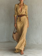 Zenobia | Maxikleid Reverskragen Langarm – Isabels Modehaus