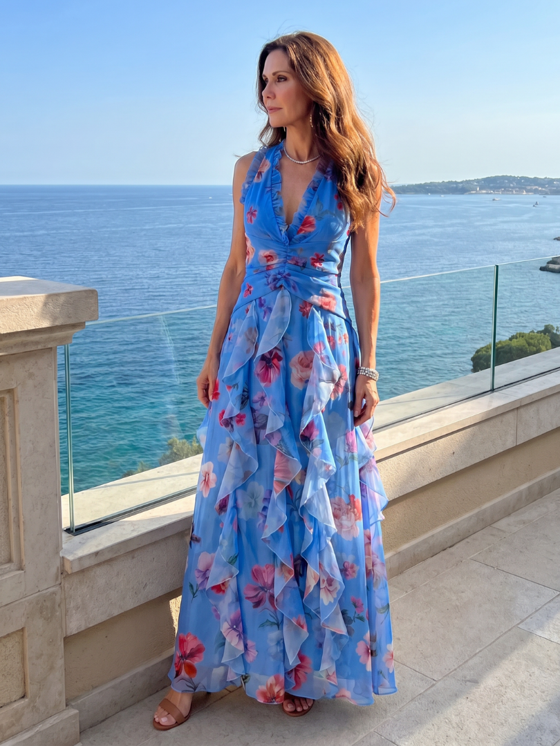 Nori | Halter-Neck Rüschentop Floral Maxi Kleid – Isabels Modehaus (Bild 8)