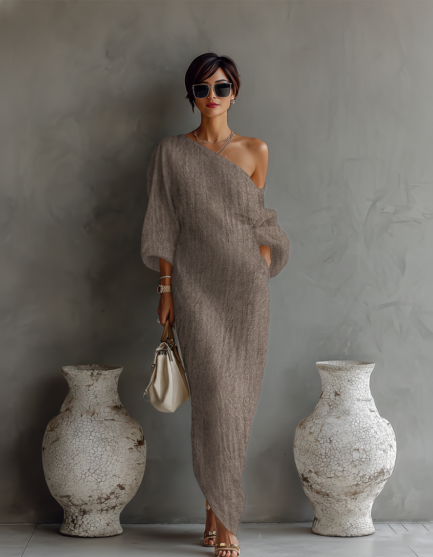 Ximena | Elfenbein Leinen Kleid Schulterfrei – Isabels Modehaus (Bild 4)