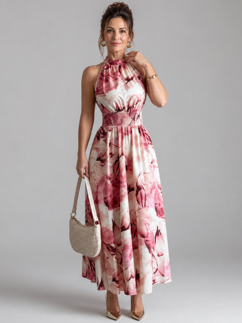 Olivia | Midikleid mit geraffter Taille und abstraktem Druck – Isabels Modehaus (Bild 6)