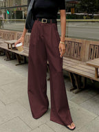 Nathalie | Weite Stoffhose in Uni-Farbe (ohne Gürtel)