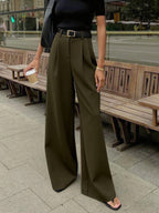 Nathalie | Weite Stoffhose in Uni-Farbe (ohne Gürtel)