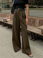 Nathalie | Weite Stoffhose in Uni-Farbe (ohne Gürtel)