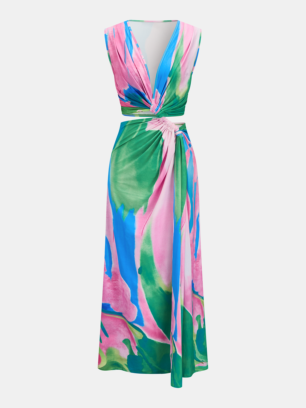 Nali | Maxikleid mit Twist-Detail, Cut-outs und Batikmuster – ärmellos
