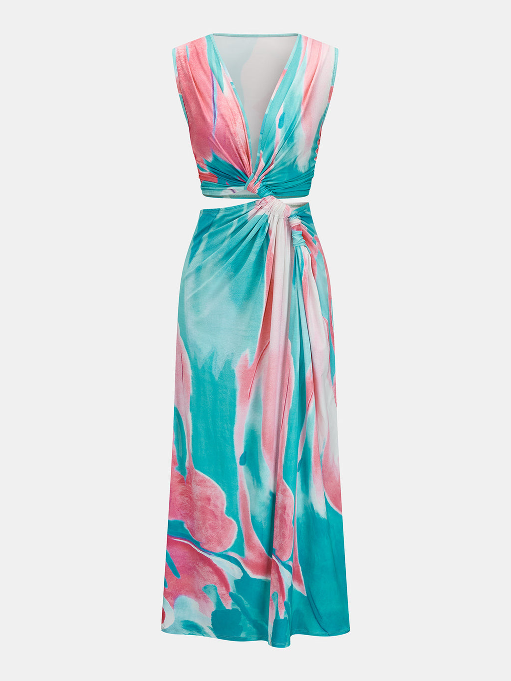 Nali | Maxikleid mit Twist-Detail, Cut-outs und Batikmuster – ärmellos
