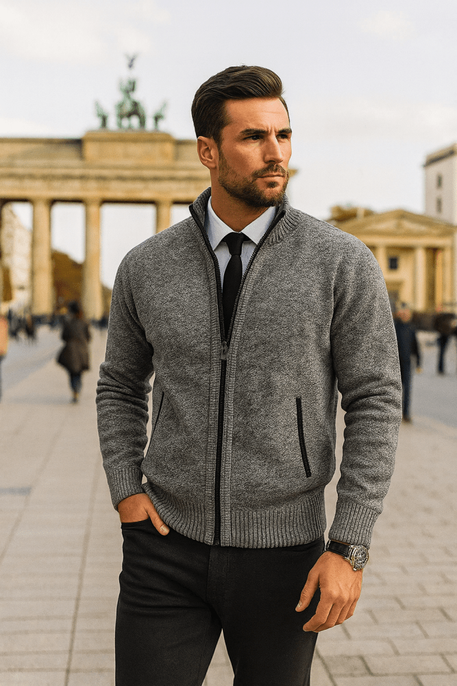 Leon | Strickpullover mit Reißverschluss und Taillierung – Isabels Modehaus