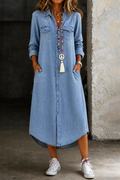 Helen | Lässiges elegantes langes Denim-Hemdkleid – Isabels Modehaus (Bild 3)