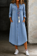 Helen | Lässiges elegantes langes Denim-Hemdkleid – Isabels Modehaus (Bild 3)