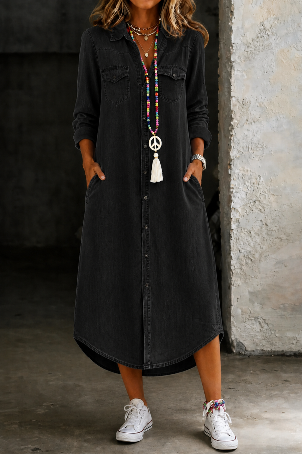 Helen | Lässiges elegantes langes Denim-Hemdkleid – Isabels Modehaus (Bild 2)