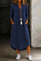 Helen | Lässiges elegantes langes Denim-Hemdkleid – Isabels Modehaus