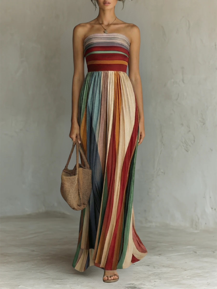Hildegard | Langes Buntes Kleid ohne Ärmel – Isabels Modehaus