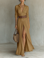Ursula | Leinen Maxikleid Reverskragen Langarm – Isabels Modehaus (Bild 6)