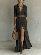 Ursula | Leinen Maxikleid Reverskragen Langarm – Isabels Modehaus (Bild 4)