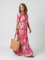 Kurzes ärmelloses V-Ausschnitt Blumen-Midi-Kleid (kopie) – Isabels Modehaus (Bild 5)