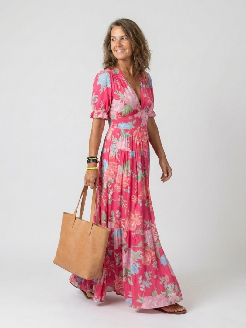 Kurzes ärmelloses V-Ausschnitt Blumen-Midi-Kleid (kopie) – Isabels Modehaus (Bild 5)