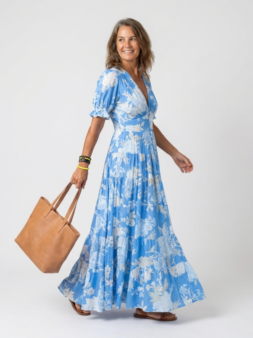 Kurzes ärmelloses V-Ausschnitt Blumen-Midi-Kleid (kopie) – Isabels Modehaus (Bild 7)