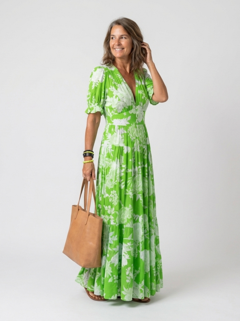 Kurzes ärmelloses V-Ausschnitt Blumen-Midi-Kleid (kopie) – Isabels Modehaus (Bild 8)