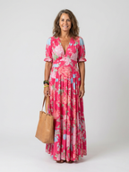Kurzes ärmelloses V-Ausschnitt Blumen-Midi-Kleid (kopie) – Isabels Modehaus (Bild 4)