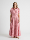 Xanthea | Kurzärmeliges, gebundenes, floral strukturiertes Maxikleid – Isabels Modehaus