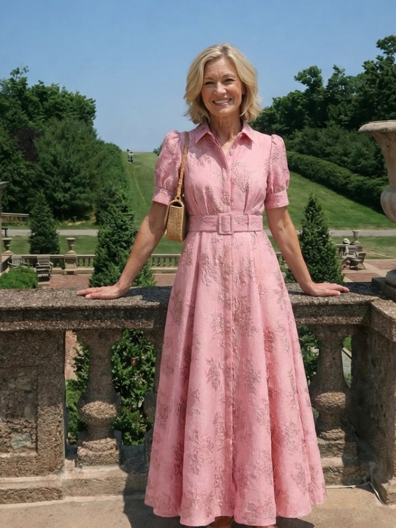 Xanthea | Kurzärmeliges, gebundenes, floral strukturiertes Maxikleid – Isabels Modehaus (Bild 5)