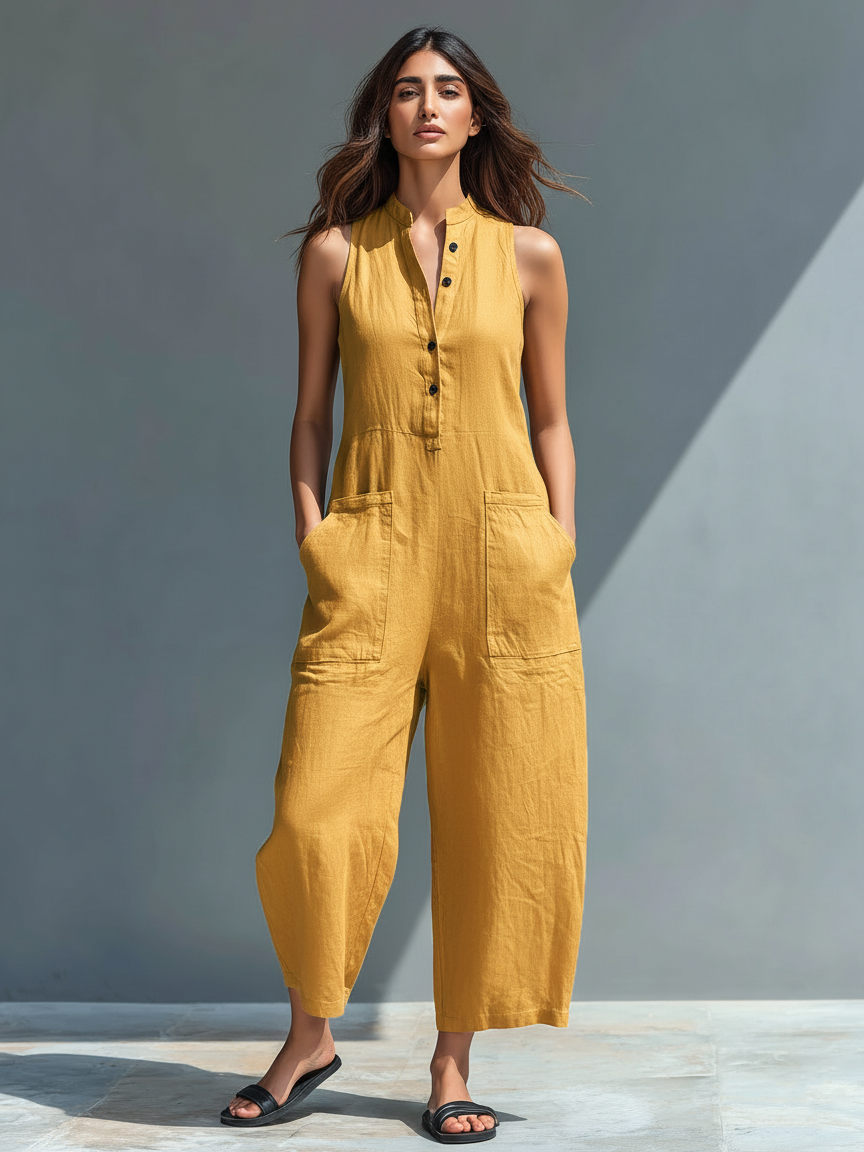Walburga | Ärmellose Leinen Latzhose – Isabels Modehaus (Bild 6)