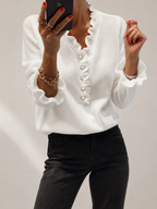 Eleanor | Elegante V-Ausschnitt Bluse mit Rüschen