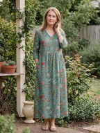 Marina | Florales V-Ausschnitt Maxikleid mit Dreiviertelärmel – Isabels Modehaus (Bild 6)