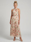 Aurelle | Halter Neck Floral Midi Kleid – Isabels Modehaus
