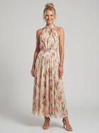 Aurelle | Halter Neck Floral Midi Kleid – Isabels Modehaus