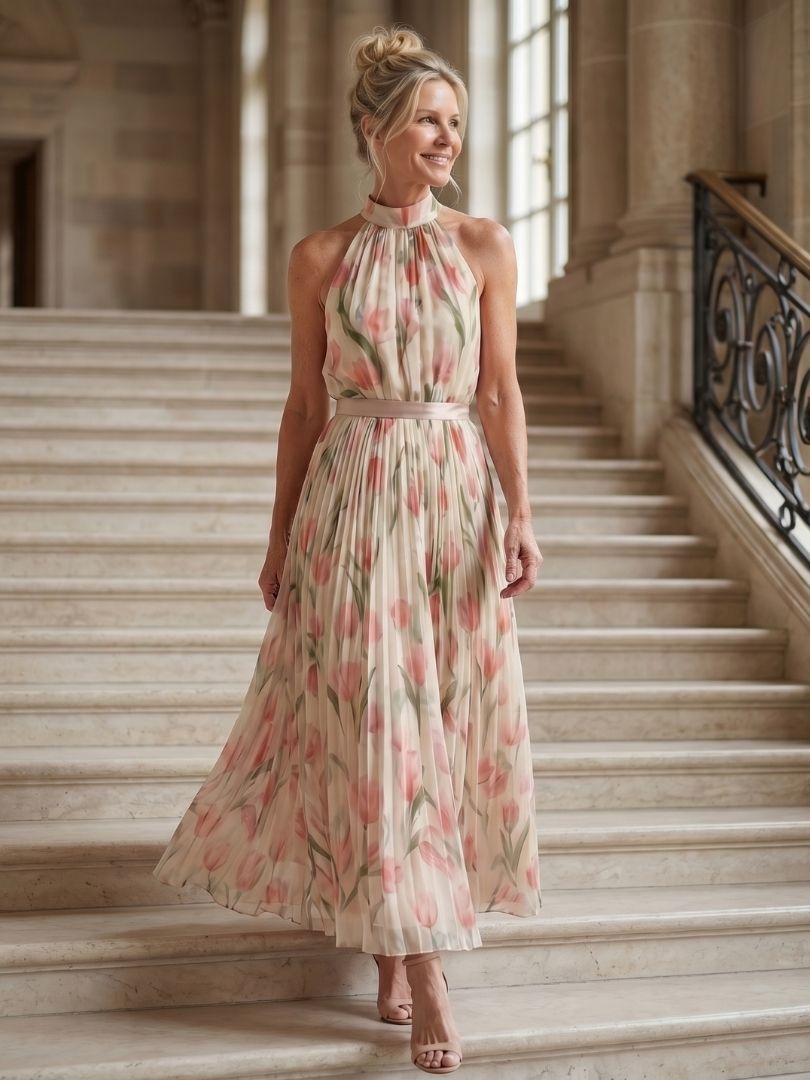 Aurelle | Halter Neck Floral Midi Kleid – Isabels Modehaus (Bild 7)