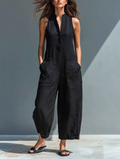 Walburga | Ärmellose Leinen Latzhose – Isabels Modehaus
