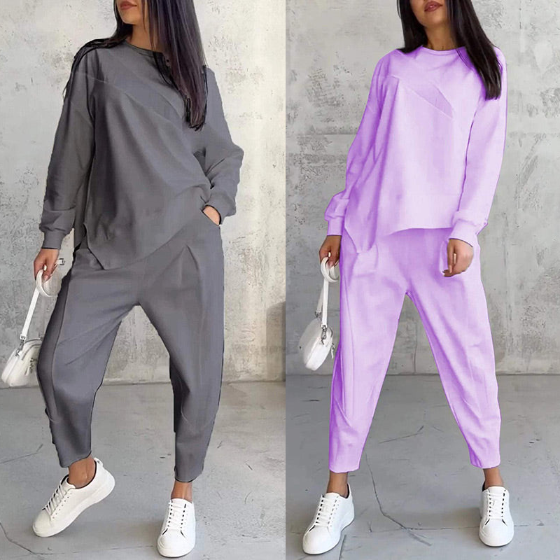 Isabel | Damen Langarm-Sweatshirts mit unregelmäßigem Saum & Hosen-Set