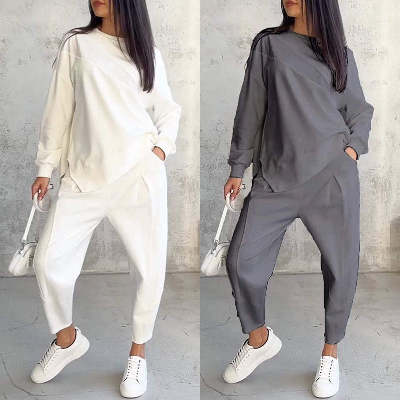 Isabel | Damen Langarm-Sweatshirts mit unregelmäßigem Saum & Hosen-Set