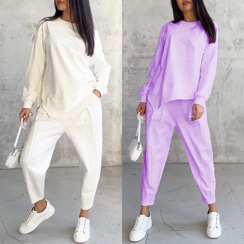 Isabel | Damen Langarm-Sweatshirts mit unregelmäßigem Saum & Hosen-Set
