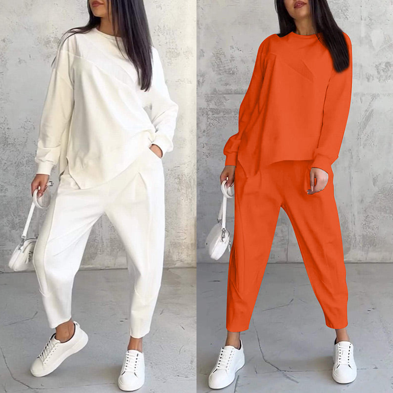 Isabel | Damen Langarm-Sweatshirts mit unregelmäßigem Saum & Hosen-Set
