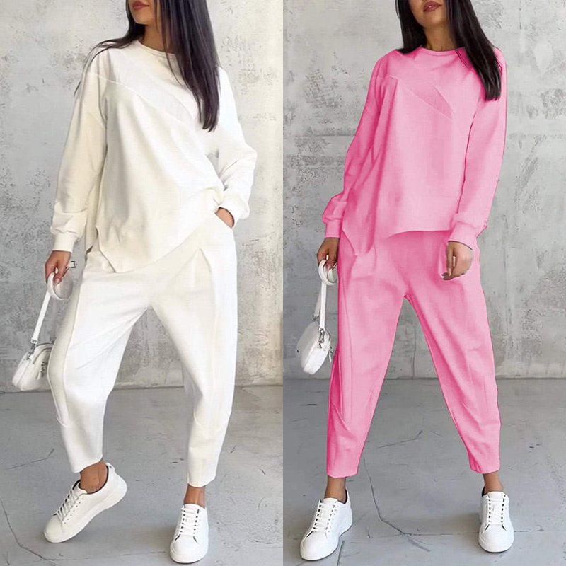 Isabel | Damen Langarm-Sweatshirts mit unregelmäßigem Saum & Hosen-Set