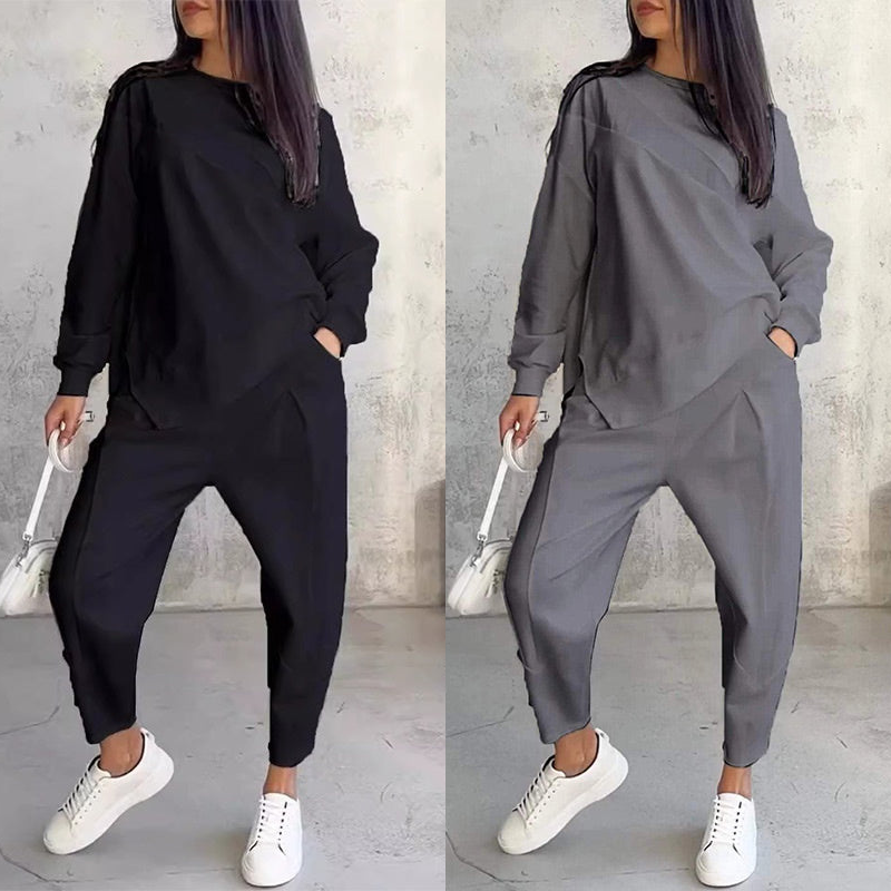 Isabel | Damen Langarm-Sweatshirts mit unregelmäßigem Saum & Hosen-Set