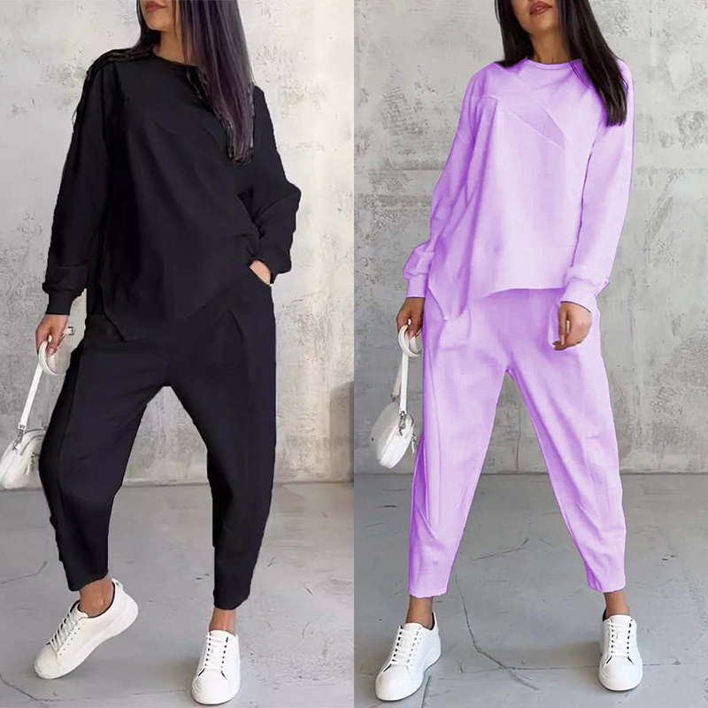 Isabel | Damen Langarm-Sweatshirts mit unregelmäßigem Saum & Hosen-Set