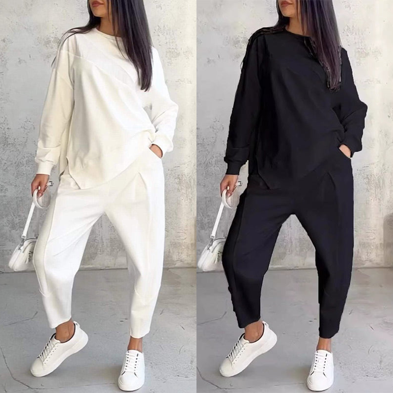 Isabel | Damen Langarm-Sweatshirts mit unregelmäßigem Saum & Hosen-Set