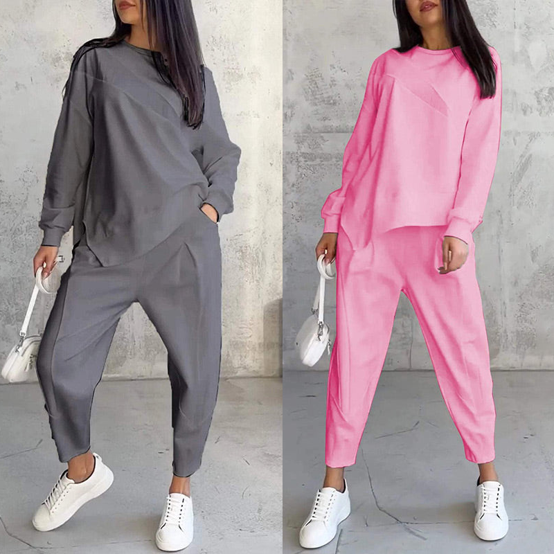 Isabel | Damen Langarm-Sweatshirts mit unregelmäßigem Saum & Hosen-Set