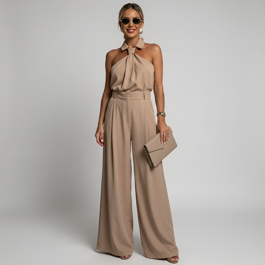 Fleurien | Damen-Jumpsuit mit Neckholder und weitem Bein