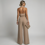 Fleurien | Damen-Jumpsuit mit Neckholder und weitem Bein