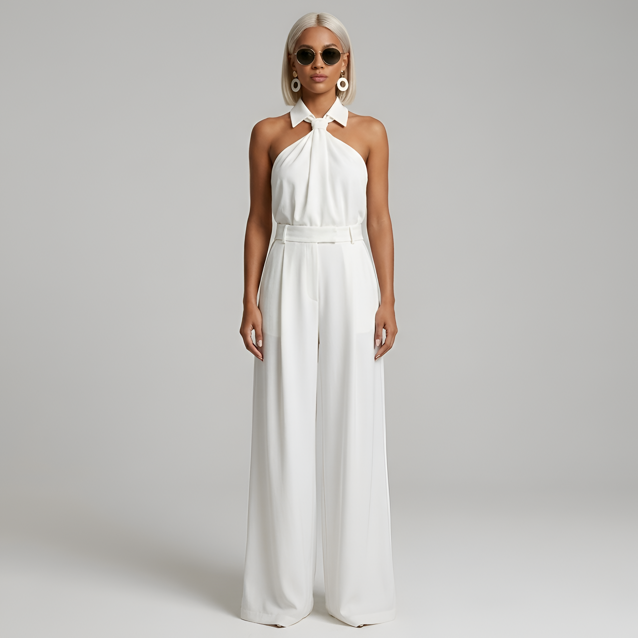 Fleurien | Damen-Jumpsuit mit Neckholder und weitem Bein
